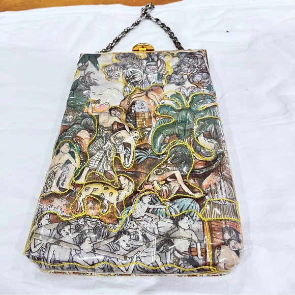 1950s Delill Quilted Plastic Asian Motif Handbag in amazing vintage condition - Picture 6 of 10